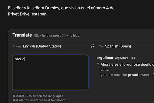 Translation dropdown in pages editor (screenshot)